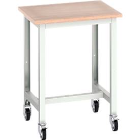 Mobile Werkbank Bott verso, Multiplex-Platte, 1 Tür & 1 Ablageboden, Rollen, B 700 x T 600 x H 930 mm, RAL 7035 Lichtgrau / Purpurrot