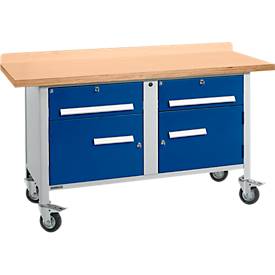 Mobile Werkbank Schäfer Shop Select PWi 150-0, Buche Multiplexplatte, bis 400 kg, B 1500 x T 700 x H 840 mm