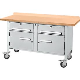 Mobile Werkbank Schäfer Shop Select PWi 150-0, Buche Multiplexplatte, bis 400 kg, B 1500 x T 700 x H 840 mm