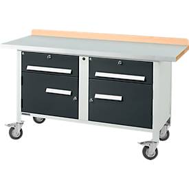 Mobile Werkbank Schäfer Shop Select PWi 150-0, Buche Multiplexplatte, mit Stahlabdeckung, bis 400 kg, B 1500 x T 700 x H 840 mm