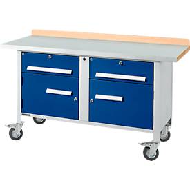 Mobile Werkbank Schäfer Shop Select PWi 150-0, Buche Multiplexplatte, mit Stahlabdeckung, bis 400 kg, B 1500 x T 700 x H 840 mm