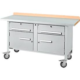 Mobile Werkbank Schäfer Shop Select PWi 150-0, Buche Multiplexplatte, mit Stahlabdeckung, bis 400 kg, B 1500 x T 700 x H 840 mm