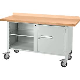Mobile Werkbank Schäfer Shop Select PWi 150-1, Buche-Dekor Multiplexplatte, bis 400 kg, B 1500 x T 700 x H 840 mm