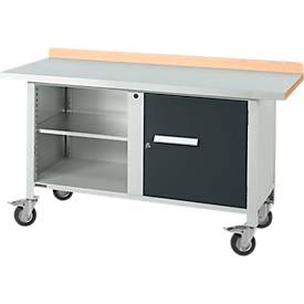 Mobile Werkbank Schäfer Shop Select PWi 150-1, Buche-Dekor Multiplexplatte, mit Stahlabdeckung, bis 400 kg, B 1500 x T 700 x H 840 mm