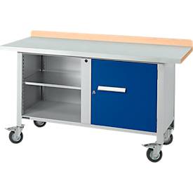 Mobile Werkbank Schäfer Shop Select PWi 150-1, Buche-Dekor Multiplexplatte, mit Stahlabdeckung, bis 400 kg, B 1500 x T 700 x H 840 mm