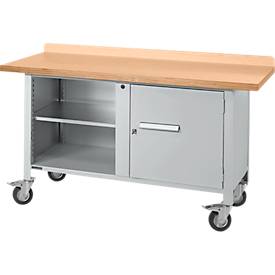 Mobile Werkbank Schäfer Shop Select PWi 150-1, Buche Multiplexplatte, bis 400 kg, B 1500 x T 700 x H 840 mm