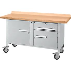 Mobile Werkbank Schäfer Shop Select PWi 150-3, Buche Multiplexplatte, bis 400 kg, B 1500 x T 700 x H 840 mm