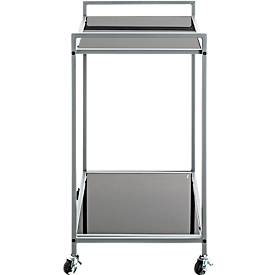 Mobiler Beistelltisch HAKU, 2 Ablagen mit jeweils bis zu 6 kg Tragkraft, B 500 x T 360 x H 690 mm, Stahl/ESG-Sicherheitsglas, grau/schwarz