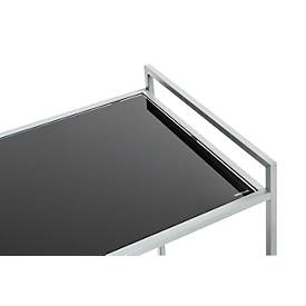 Mobiler Beistelltisch HAKU, 2 Ablagen mit jeweils bis zu 6 kg Tragkraft, B 500 x T 360 x H 690 mm, Stahl/ESG-Sicherheitsglas, grau/schwarz