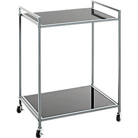 Mobiler Beistelltisch HAKU, 2 Ablagen mit jeweils bis zu 6 kg Tragkraft, B 500 x T 360 x H 690 mm, Stahl/ESG-Sicherheitsglas, grau/schwarz