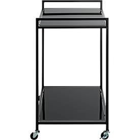 Mobiler Beistelltisch HAKU, 2 Ablagen mit jeweils bis zu 6 kg Tragkraft, B 500 x T 360 x H 690 mm, Stahl/ESG-Sicherheitsglas, schwarz