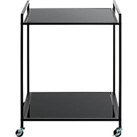 Mobiler Beistelltisch HAKU, 2 Ablagen mit jeweils bis zu 6 kg Tragkraft, B 500 x T 360 x H 690 mm, Stahl/ESG-Sicherheitsglas, schwarz
