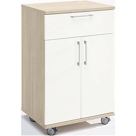 Mobiler Catering-Schrank mit Flügeltüren, B 650 x T 480 x H 1000 mm, Artic Oak-Dekor/weiß