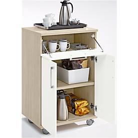 Mobiler Catering-Schrank mit Flügeltüren, B 650 x T 480 x H 1000 mm, Artic Oak-Dekor/weiß