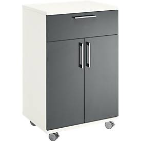 Mobiler Catering-Schrank mit Flügeltüren, B 650 x T 480 x H 1000 mm, weiß/graphit