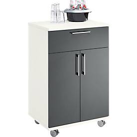 Mobiler Catering-Schrank mit Flügeltüren, B 650 x T 500 x H 1000 mm, weiß/graphit