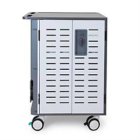 Mobiler Ladewagen ergotron® Zip40, bis 40 Tablets/Chromebooks o. bis 30 Laptops, verstellbare Gestelle, 3 Fächer, 34,7 kg je Fach, B 770 x T 660 x H 1150 mm