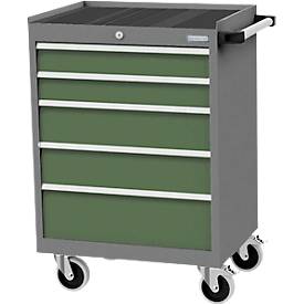 Mobiler Schubladenschrank Bedrunka+Hirth, 5 Schübe, Schiebegriff, abschließbar, bis 500 kg, B 680 x T 500 x H 1000 mm, Stahlblech