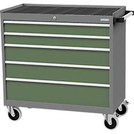 Mobiler Schubladenschrank Bedrunka+Hirth, 5 Schübe, Schiebegriff, abschließbar, bis 500 kg, B 980 x T 500 x H 1000 mm, Stahlblech