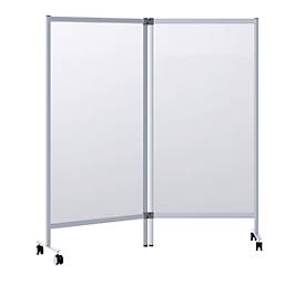 Mobiler Spuckschutz-Doppeltrenner Modell A, Acrylglas, Stärke 3 mm, B 1715 x T 390 x H 1800 mm, mit Rollen