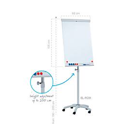 Mobiles Flipchart Franken X-tra!Line, höhenverstellbar, Schnellwechselhalterung, Ablageschale, magnethaftende Tafel mit B 680 x H 1050 mm, 5 Laufrollen