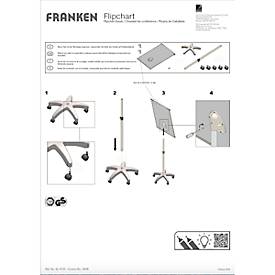 Mobiles Flipchart Franken X-tra!Line, höhenverstellbar, Schnellwechselhalterung, Ablageschale, magnethaftende Tafel mit B 680 x H 1050 mm, 5 Laufrollen