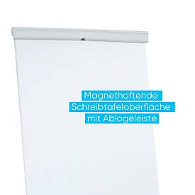 Mobiles Flipchart Franken X-tra!Line, höhenverstellbar, Schnellwechselhalterung, Ablageschale, magnethaftende Tafel mit B 680 x H 1050 mm, 5 Laufrollen