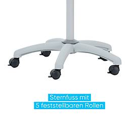 Mobiles Flipchart Franken X-tra!Line, höhenverstellbar, Schnellwechselhalterung, Ablageschale, magnethaftende Tafel mit B 680 x H 1050 mm, 5 Laufrollen