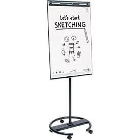 Mobiles Flipchart Legamaster Sketch Easy, magnetische Tafel, Rundfuß, inkl. Abschlageschale, B 680 x H 1050 mm, schwarz-weiß