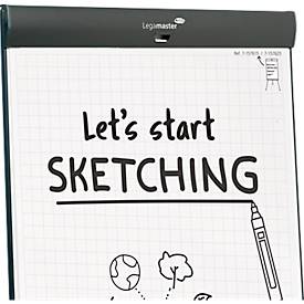 Mobiles Flipchart Legamaster Sketch Pro, magnetische Tafel, höhenverstellbar, 2 Seitenarme, Rundfuß, inkl. Starterset, B 680 x H 1050 mm, schwarz-weiß