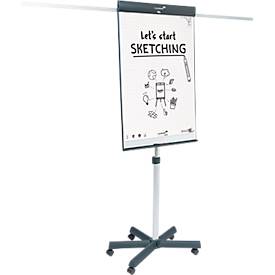 Mobiles Flipchart Legamaster Sketch Pro, magnetische Tafel, höhenverstellbar, 2 Seitenarme, Sternfuß, inkl. Starterset, B 680 x H 1050 mm, schwarz-weiß