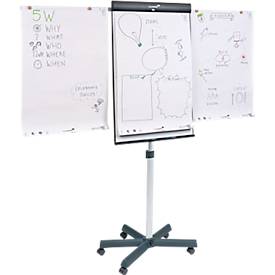 Mobiles Flipchart Legamaster Sketch Pro, magnetische Tafel, höhenverstellbar, 2 Seitenarme, Sternfuß, inkl. Starterset, B 680 x H 1050 mm, schwarz-weiß