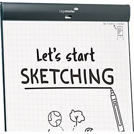 Mobiles Flipchart Legamaster Sketch Pro, magnetische Tafel, höhenverstellbar, 2 Seitenarme, Sternfuß, inkl. Starterset, B 680 x H 1050 mm, schwarz-weiß