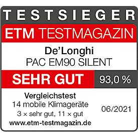 Mobiles Klimagerät De'Longhi Pinguino PAC EM90 SILENT, Luft-Luft-System, mit Abluftschlauch, bis 2,5 kW, max. 400 m³/h, Räume bis 90 m³