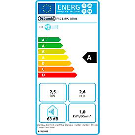 Mobiles Klimagerät De'Longhi Pinguino PAC EM90 SILENT, Luft-Luft-System, mit Abluftschlauch, bis 2,5 kW, max. 400 m³/h, Räume bis 90 m³