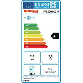Mobiles Klimagerät FRESCO 900W, 2-in-1, bis 2,6 kW Kühlleistung, max. 380 m³/h, bis 30 m², Entfeuchtung bis 25 l/Tag, WiFi, Timerfunktion, schwarzweiß