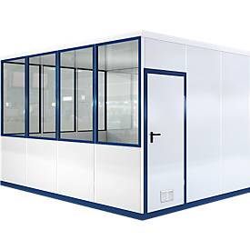 Mobiles Raumsystem WSM, L 4090 x B 3045 mm, für Innen, mit oder ohne Fußboden, grauweiß RAL 9002/enzianblau RAL 5010