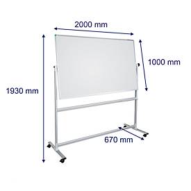 Mobiles Whiteboard Franken U-Act! Line®, Querformat, 2-seitig nutzbar, Stahl weiß emailliert & Aluminium, magnethaftend, Ablageleiste, B 2200 x H 1930 mm
