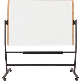 Mobiles Whiteboard Rocada Natural, drehbar, magnethaftend, Ablageschale, Stahl auf Holz, B 1500 x H 1000 mm