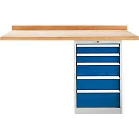 Modulare Werkbank Schäfer Shop Select, Anbaueinheit, Buche Multiplexplatte, bis 500 kg, B 1500 x T 700 x H 840 mm, Enzianblau ral 5010