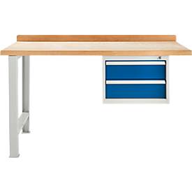 Modulare Werkbank Schäfer Shop Select, Anbaueinheit, Buche Multiplexplatte, bis 500 kg, B 1500 x T 700 x H 840 mm, Enzianblau ral 5010