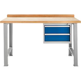 Modulare Werkbank Schäfer Shop Select, Grundeinheit, Buche Multiplexplatte, bis 500 kg, B 1500 x T 700 x H 840 mm, Enzianblau ral 5010
