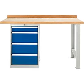 Modulare Werkbank Schäfer Shop Select, Grundeinheit, Buche Multiplexplatte, bis 500 kg, B 1500 x T 700 x H 840 mm, Lichtgrau ral 7035/Enzianblau ral 5010