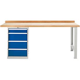 Modulare Werkbank Schäfer Shop Select, Grundeinheit, Buche Multiplexplatte, bis 500 kg, B 2000 x T 700 x H 840 mm, Lichtgrau ral 7035/Enzianblau ral 5010