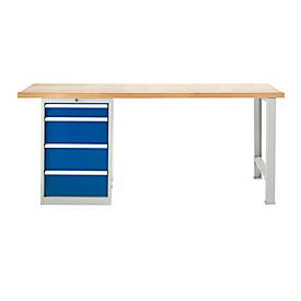 Modulare Werkbank Schäfer Shop Select, Grundeinheit, Buche Multiplexplatte, bis 500 kg, B 2000 x T 700 x H 840 mm, Lichtgrau ral 7035/Enzianblau ral 5010