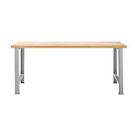 Modulare Werkbank Schäfer Shop Select, Grundeinheit, Buche Multiplexplatte, bis 500 kg, B 2000 x T 700 x H 840 mm, Weißaluminium ral 9006