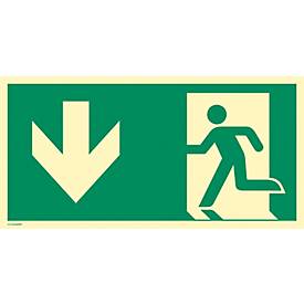 moedel Fluchtwegschild „Notausgang links“, nach ISO 7010 E001, Kunststoff, langnachleuchtend, B 400 x H 200 mm