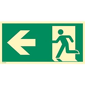 moedel Fluchtwegschild „Notausgang links Pfeil links“, nach ISO 7010 E001, Aluminium 0,6 mm, langnachleuchtend, B 400 x H 200 mm