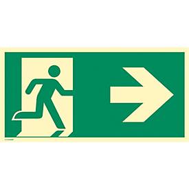 moedel Fluchtwegschild „Notausgang rechts Pfeil rechts“, nach ISO 7010 E002, Kunststoff, langnachleuchtend, B 400 x H 200 mm
