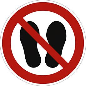 moedel Hinweisschild „Betreten der Fläche verboten“, EN ISO 7010, bis 4 m, selbstklebend, Ø 100 mm, Folie, rot-schwarz-weiß